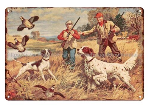 Hunting Quail - 금속 레트로 소박한 표지판, 사냥 개,