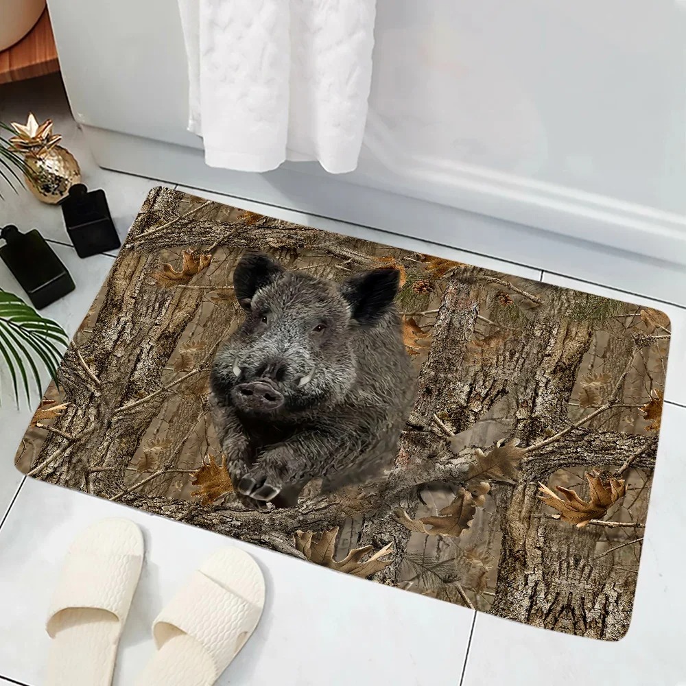 Hunting Outdoor Rug - 위장 숲 멧돼지 프린트 도어 매트
