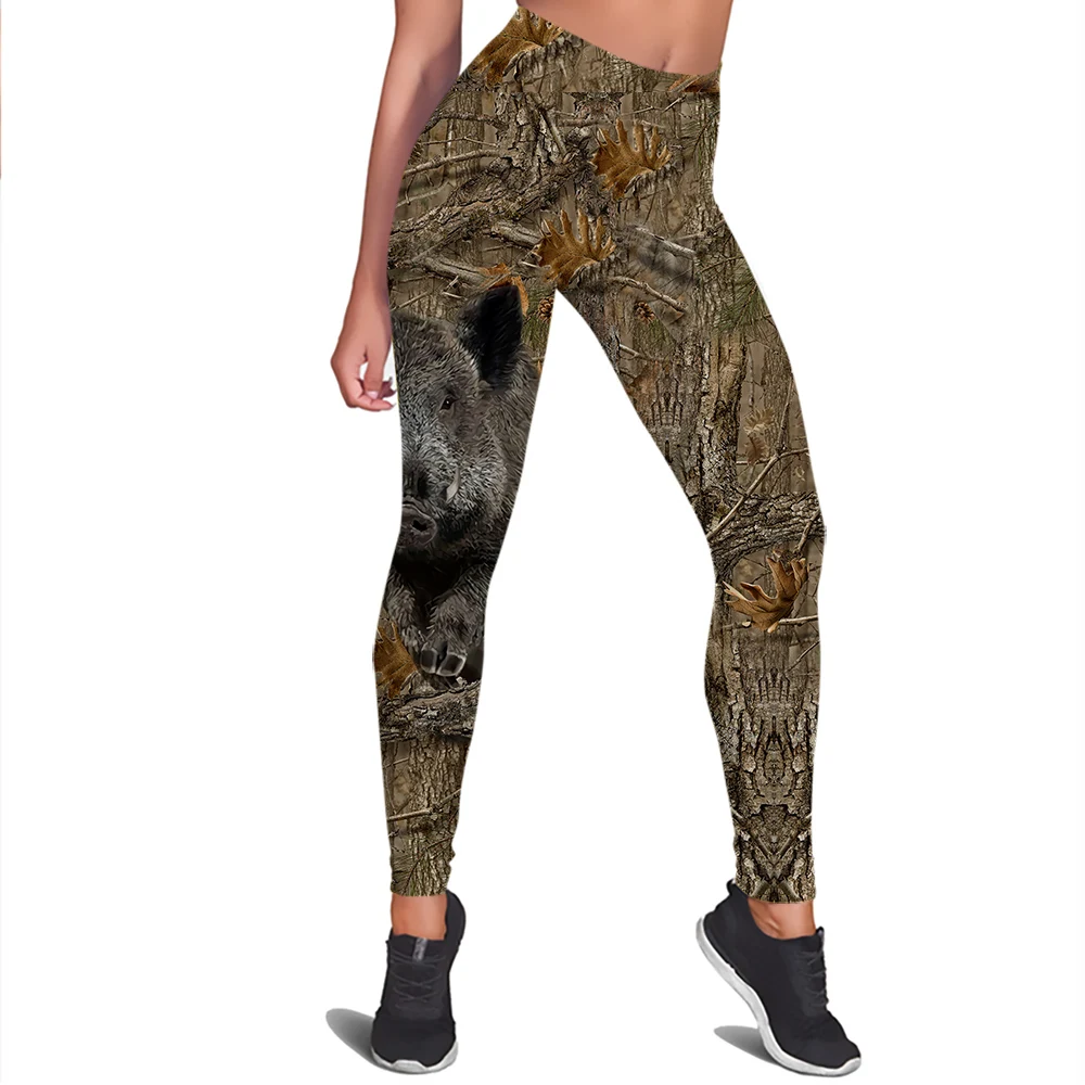 Outdoor Hunting Pants Women - CLOOCL 여성용 레깅스, 야생 멧돼지 프린트,