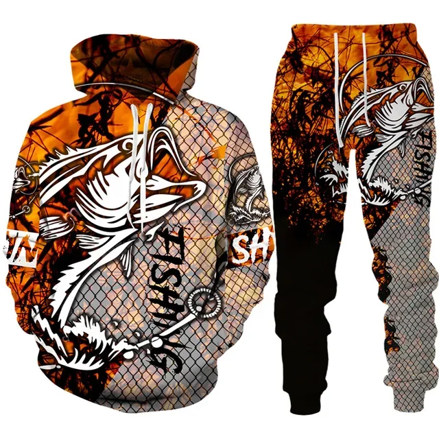 노벨티 3D 물고기 프린트 남성 여성 후드 및 바지 세 - Outdoor Hunting Pants Women 리뷰 및 가격