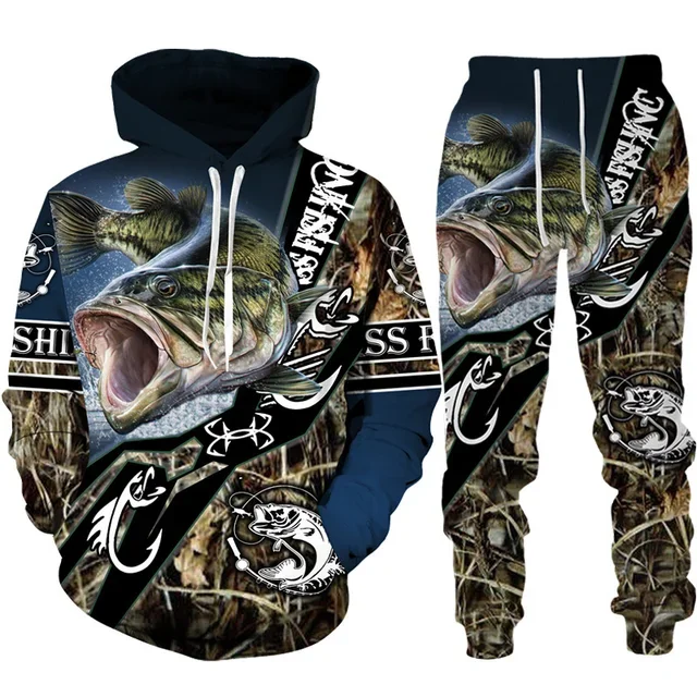 노벨티 3D 물고기 프린트 남성 여성 후드 및 바지 세 - Outdoor Hunting Pants Women 리뷰 및 가격