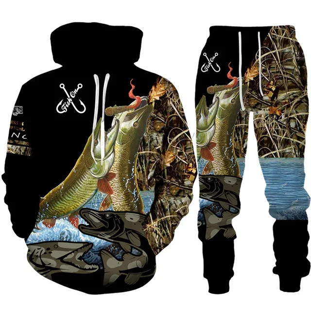 노벨티 3D 물고기 프린트 남성 여성 후드 및 바지 세 - Outdoor Hunting Pants Women 리뷰 및 가격