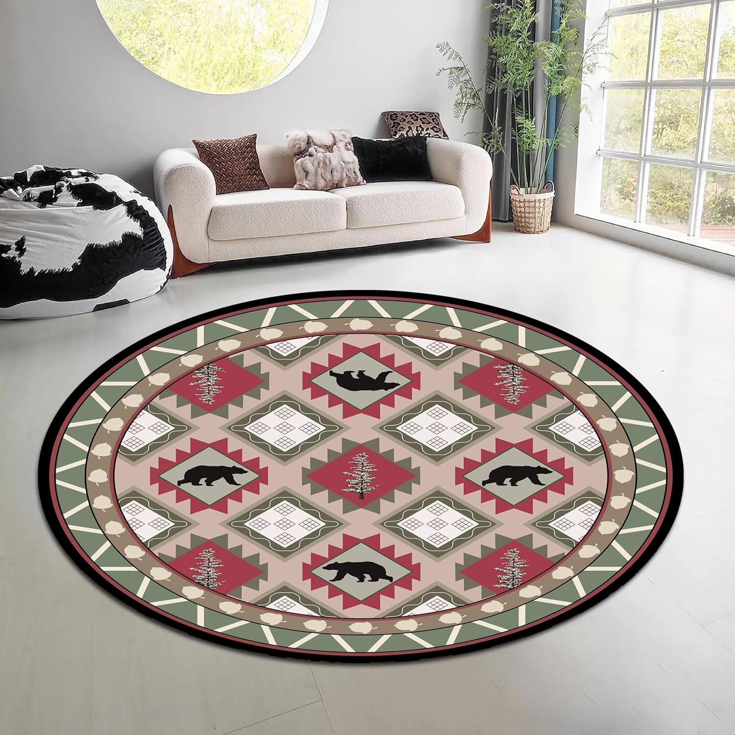 빈티지 자연 숲 원형 러그 녹색 갈색 엘크 곰 무늬 카 - Hunting Outdoor Rug 리뷰 및 가격