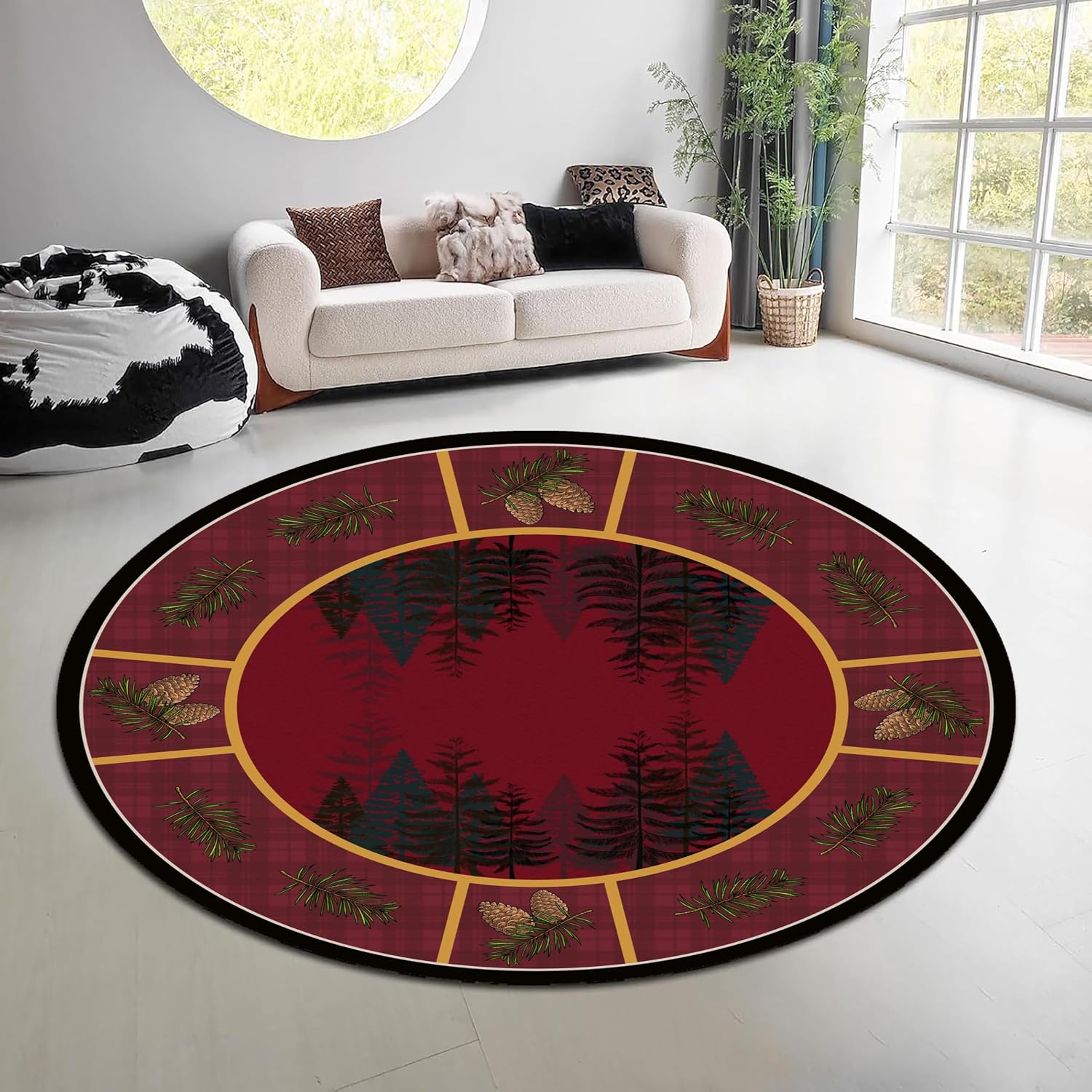빈티지 자연 숲 원형 러그 녹색 갈색 엘크 곰 무늬 카 - Hunting Outdoor Rug 리뷰 및 가격